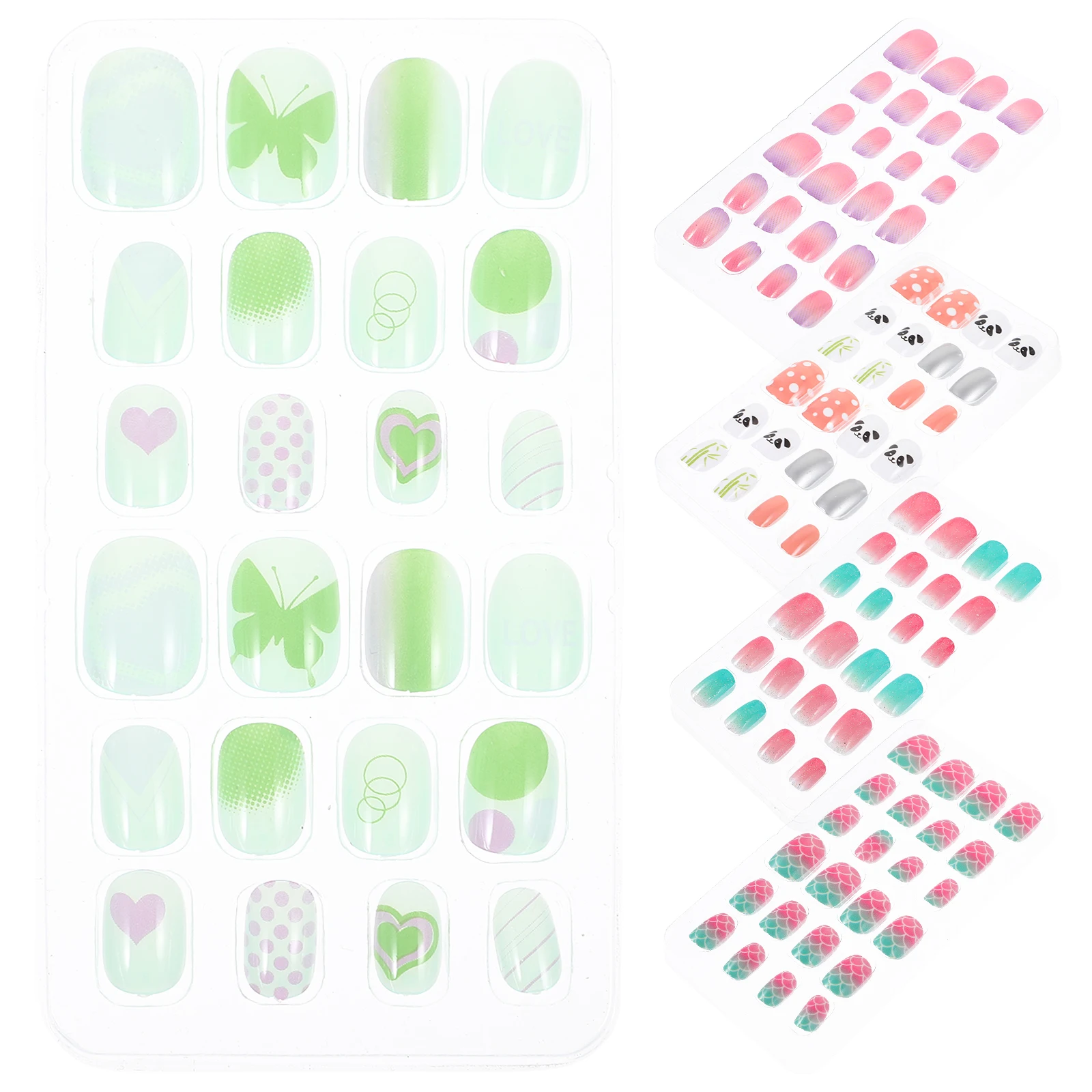 

Girl Fake Stickers Press On False Nails Short Full Cover Manicure Nail Art Pieces Bright Color Diy Decor Tips For
