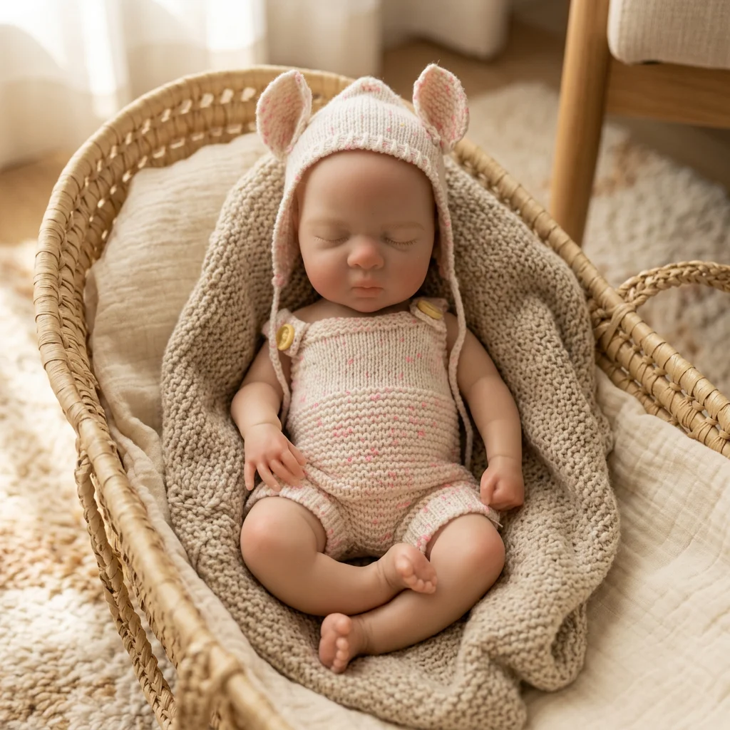 13 Inch Full Silicone Reborn Doll Bald Closed Eyes Sleeping Design Lifelike Hand Painted Waterproof Collectible Art Ornament for
