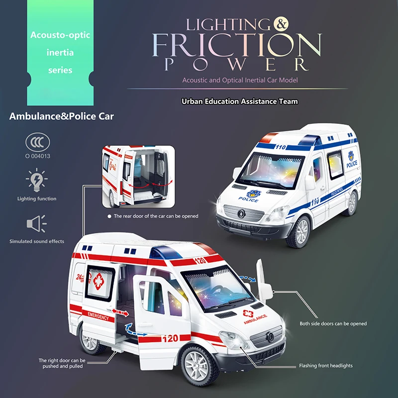 1pcs 1:32 Mini Car Decoration Die Cast Ambulance Fire Truck Police Car Model Vehicle Toy Collection For Children