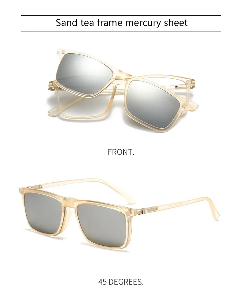 Transparente Damen-Sonnenbrille mit quadratischem Rahmen, 6-in-1-Brille mit magnetischem Clip, polarisierte Nachtsichtbrille für Herren – Detail 23