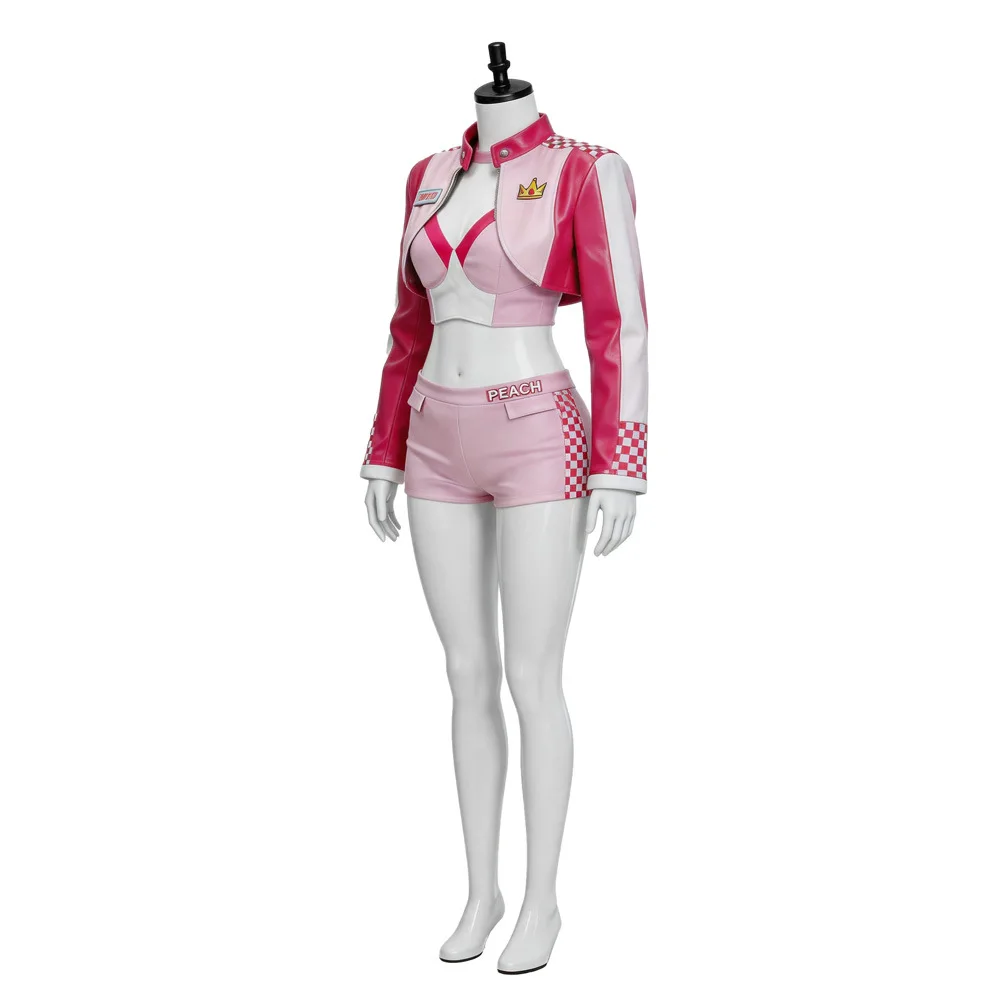 Game Princess Peach Cosplay Costume Women Pink Leather Racing Suit Sexy Top Shorts Outfits Anime Uniform Carnival Clothes view 6