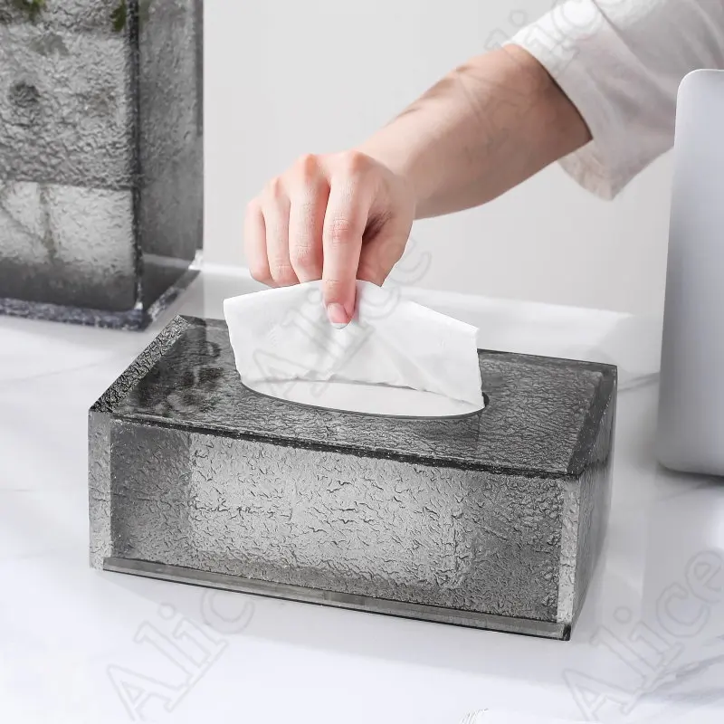 European Water Texture Resin Tissue Box Home Living Room Desktop Paper Towel Holder Hotel Transparent Toilet Paper Storage Box