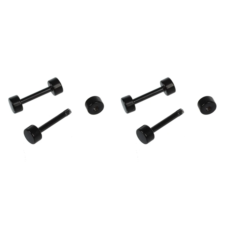 2 Pair Of Men's Barbell Titanium Steel Ear Studs Earrings 3Mm Black