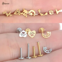 1Pc 16G 1.2x6/8mm Heart Moon Labret Piercing Jewelry Lip Nose Stud Stainless Steel Helix Tragus Piercing Oreja Cartilage Earring