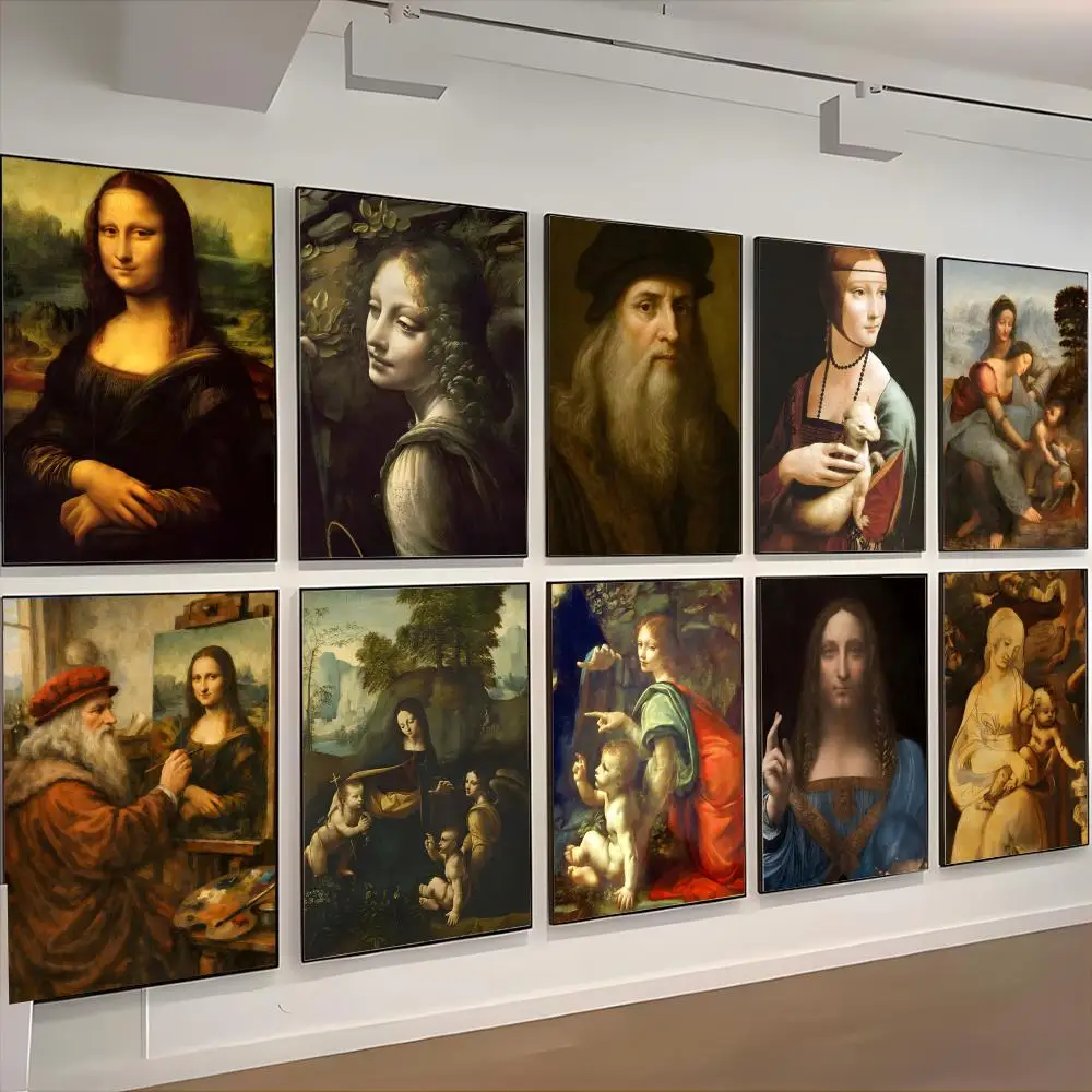 Renaissance Artist Da Vinci Poster Retro Kraft Paper Sticker DIY Room Bar Cafe Aesthetic Art Wall
