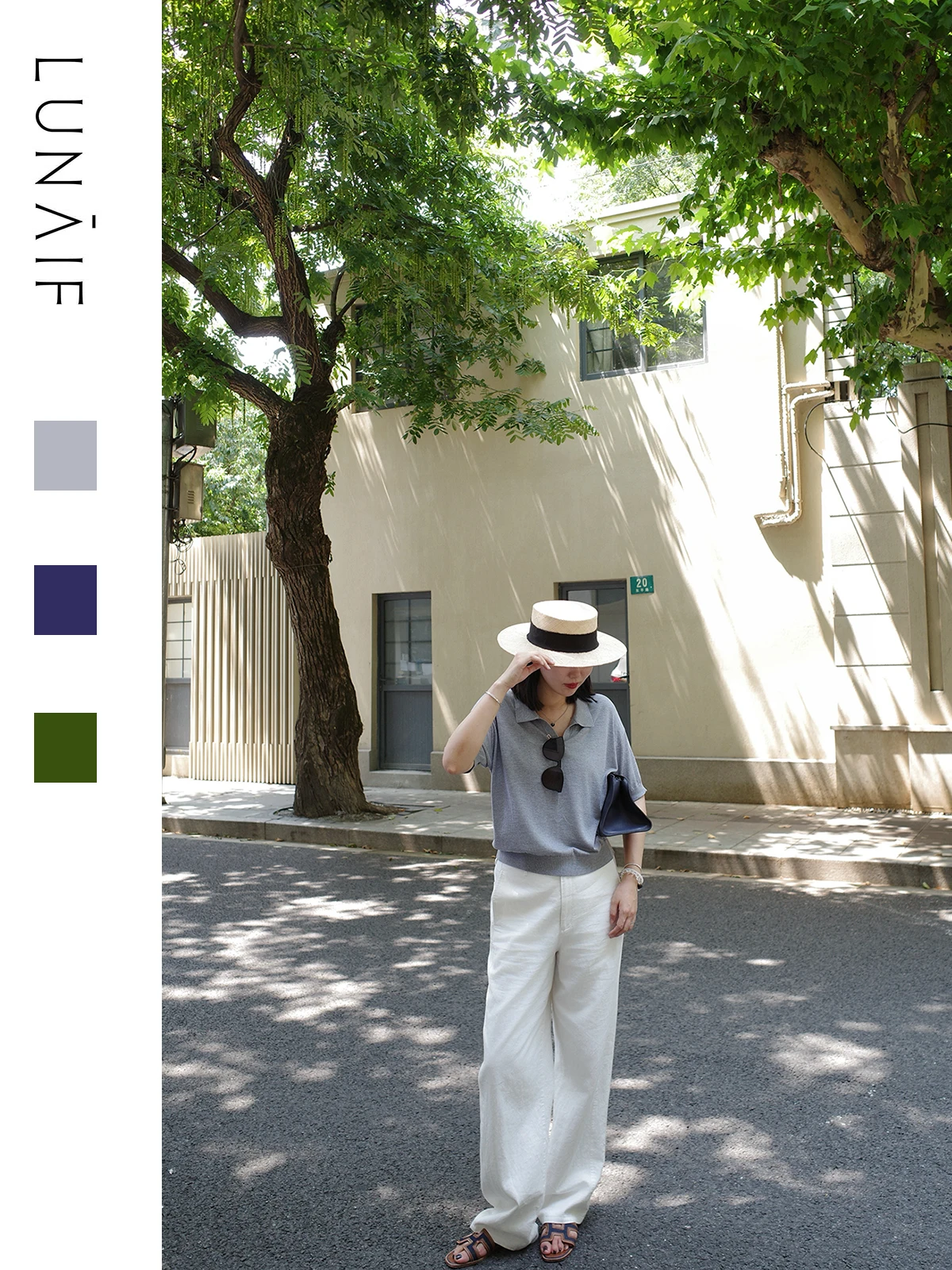 

Шелковая футболка LUNAIF Life ort Sve, которую можно стирать в машине, с утягивающим воротником, серия MIU, классический узор, женский летний топ