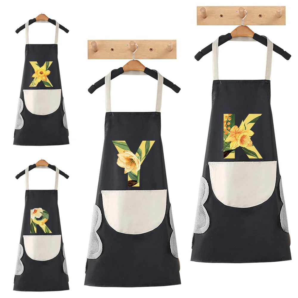 

Kitchen Apron Waterproof Canvas Chef Apron with Large Pocket Adjustable Straps Floral Pattern for Bubble BBQ Shop Nail Salon