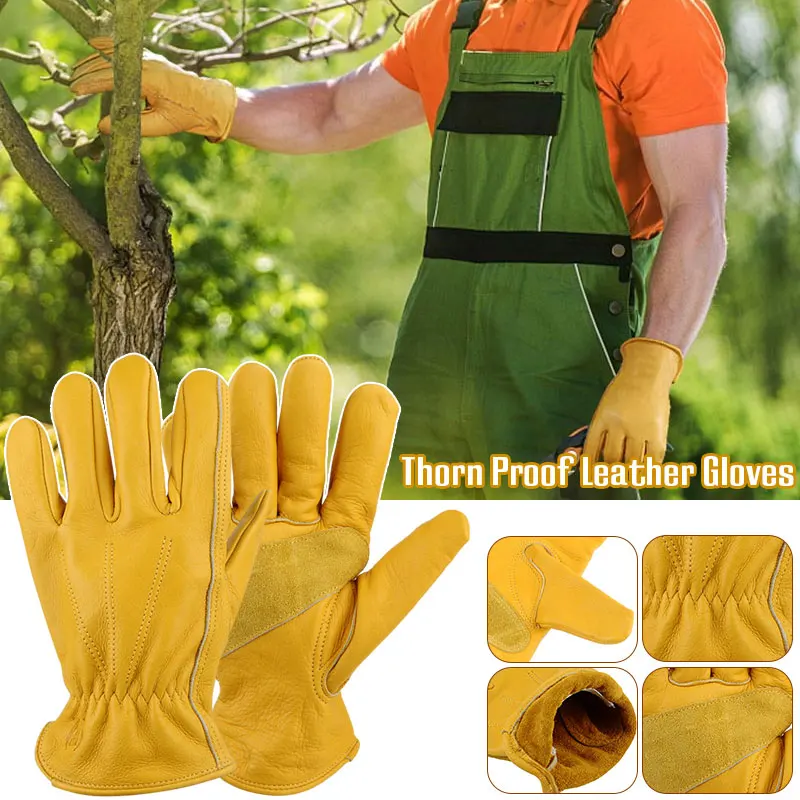 1 Pair Heavy Duty Garden Gloves Thorn Proof Faux Leather Unisex Work Gloves Protectors Wear Resistant Digging Gardening Glove