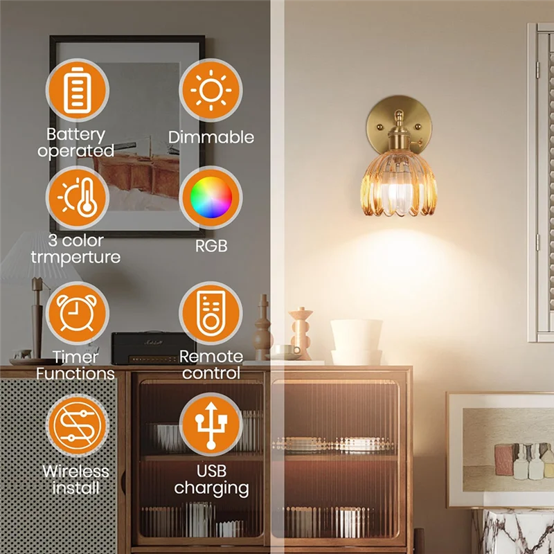 

【Косвещенный】переключатель на цепочке, светодиодный настенный светильник, винтажный светильник из янтарного стекла, домашний ресторан, кабинет, декор в стиле лофт, прикроватная лампа Fixtu