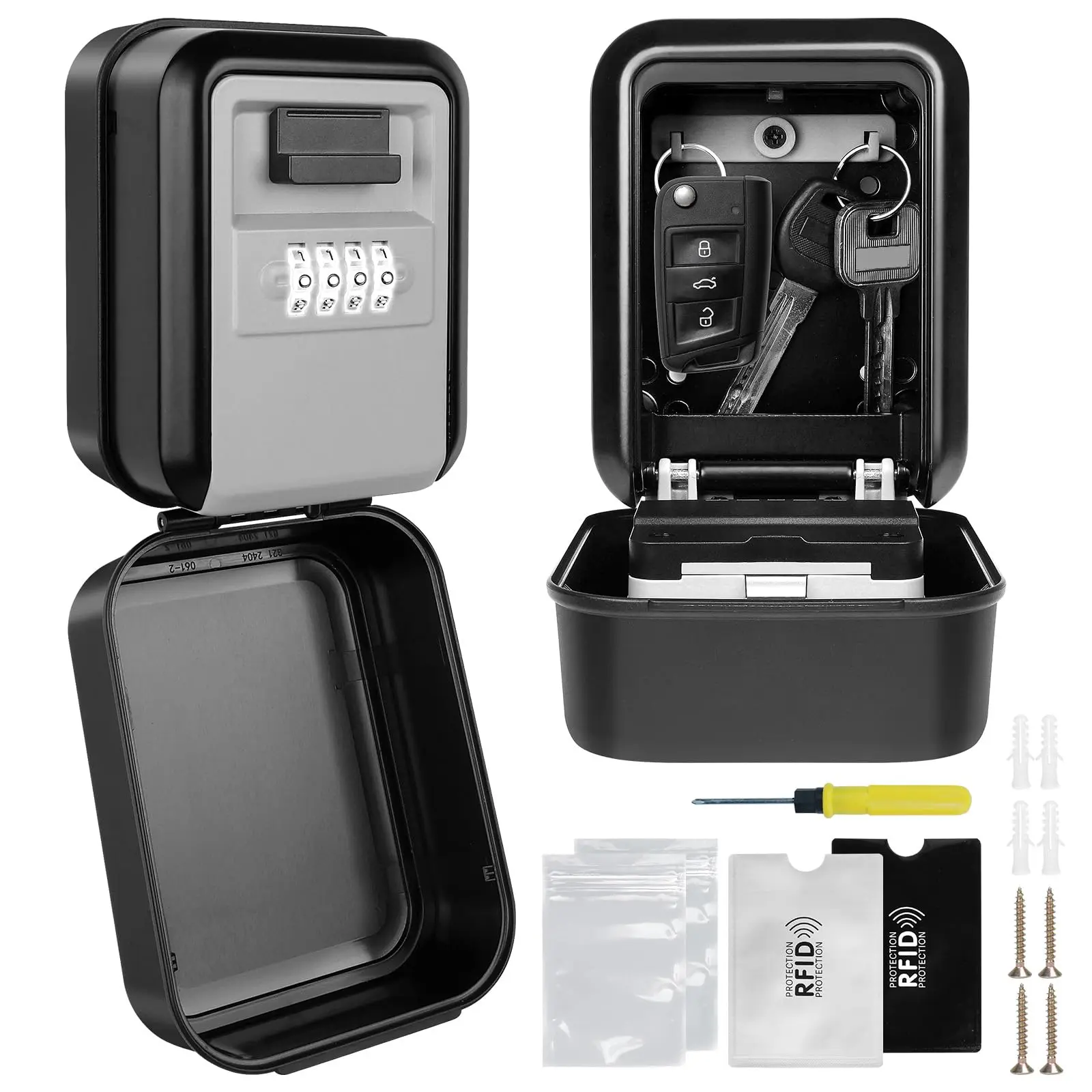 Key Lock Box Waterproof Wall Mount Lock Box for Keys with Code 4 Digit Combination Lockbox Resettable Code Security Safe Key box