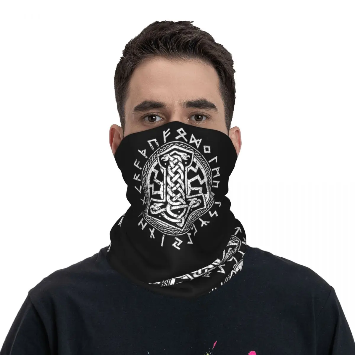 Viking Runes Hammer Celtic Hugin Munin Ravens Viking Bandana Neck Gaiter Printed Mask Scarf FaceMask Running Unisex All Season