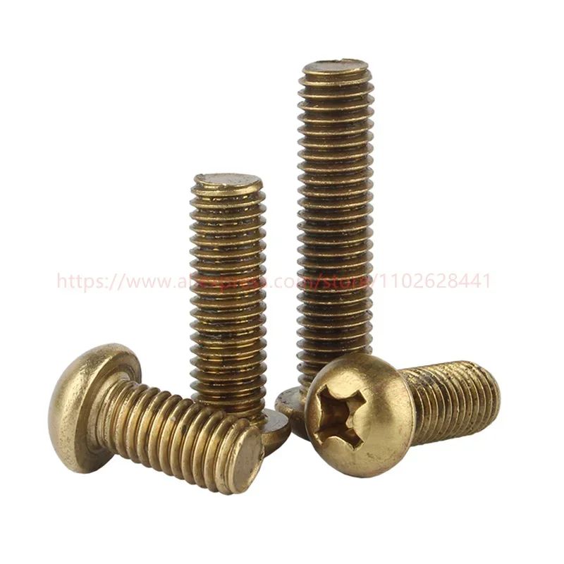 GB818 Pure Copper Solid Brass Cross Round Phillips Pan Head Screw Bolt Thread Length 4-60mm M2 M2.5 M3 M4 M5 M6 M8