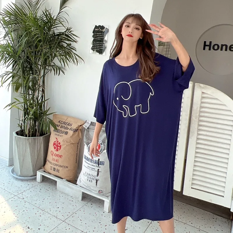 Plus Size 8XL 150kg Summer Nightgown Women Night Dress Sleepwear Long Sleeve Casual Home Dress