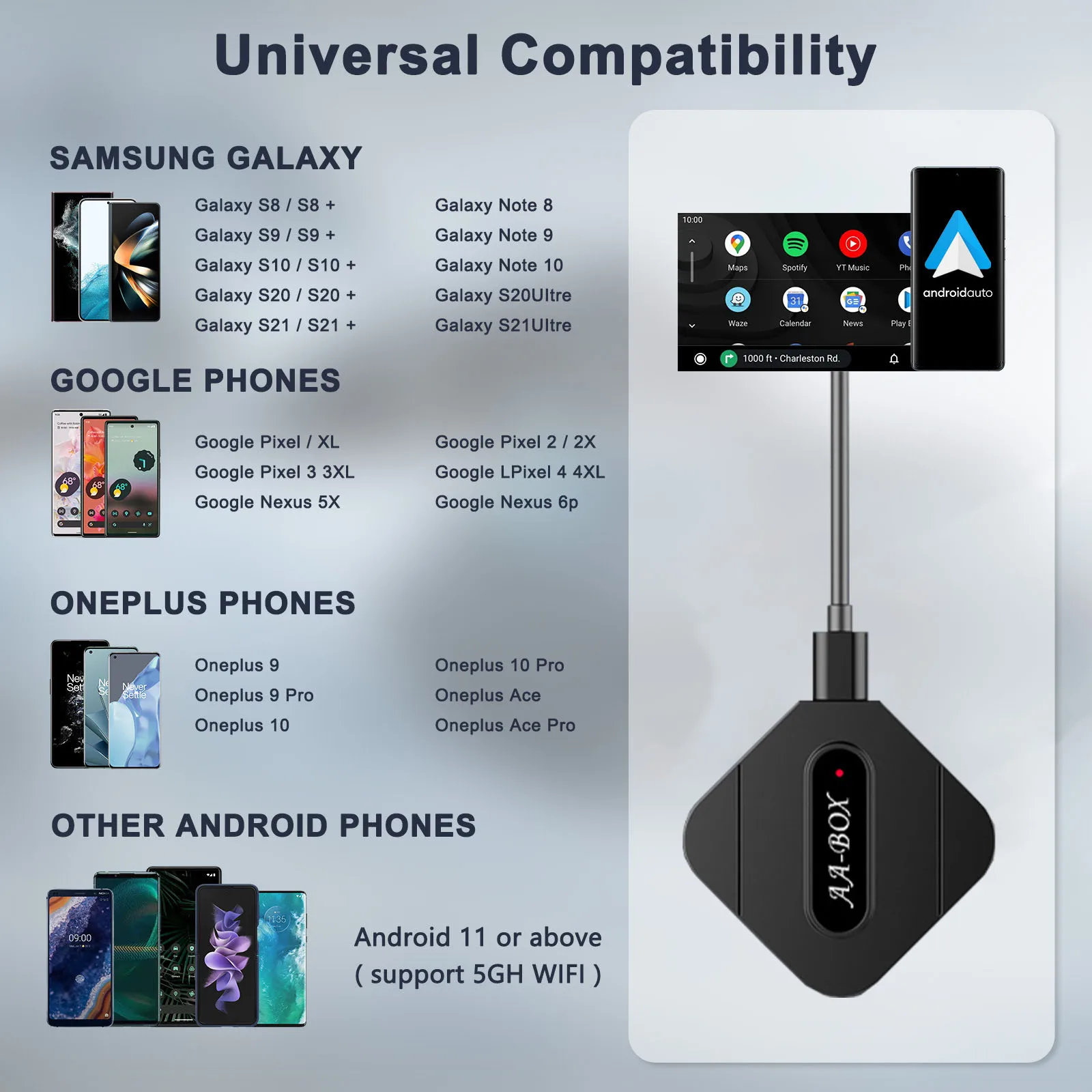 Mini caja de IA para coche, adaptador inalámbrico para Android, OEM, Radio, cable automático a inalámbrico, Plug and Play, WiFi de 5Ghz