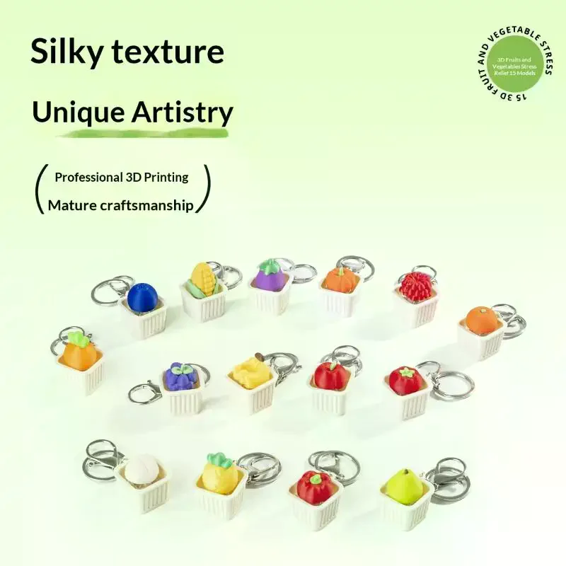 1Pcs 3D Vegetable And Fruit Keyboard Keychain Fidget Toys Without Light Push Stress Relief Sensory Toy Keyboard Clicker For Kids