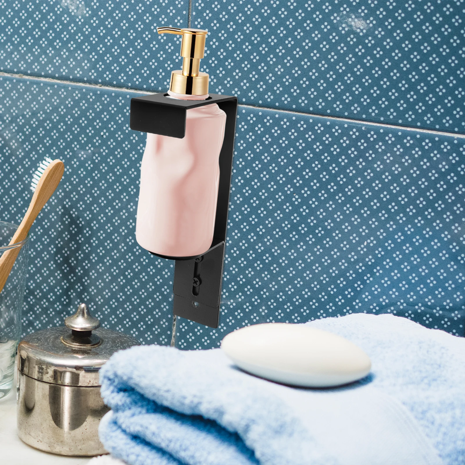 

Stainless Steel Wall Soap Shampoo Holder Wall Mount Hand Soap Bottle Holder Bathroom Shower Gel Dispenser Organizer