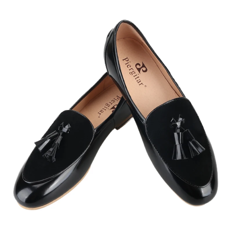 Piergitar Brand Hand-Polish Genuine Leather Slip-On Loafers With Handmade Tassels Design Men's Casual Shoes Plus Size Slippers