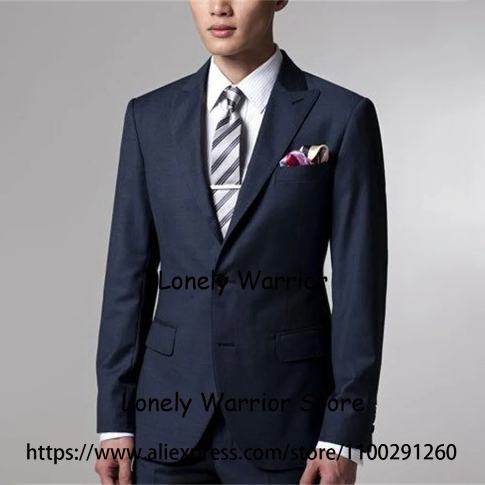 

Fashion Navy Blue Suit For Men Slim Fit Business Blazer Hombre Wedding Groom Tuxedo Daily 2 Piece Set Jacket Pants Costume Homme