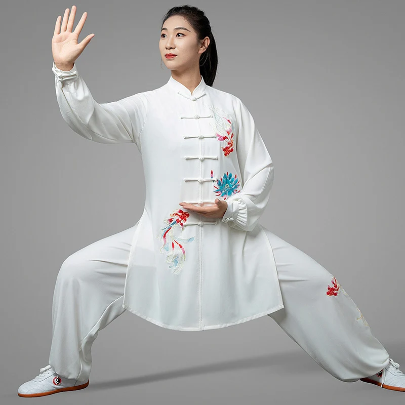 Unisex Red White Koi Embroidery Tai Chi Suit - High-End Double Silk Hemp Spring Summer Martial Arts Qigong Uniform