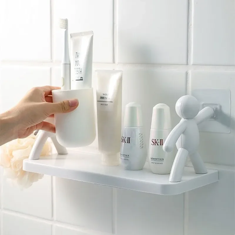 Selbstklebende Badezimmer-Regale für Shampoo, Duschhandtuch-Aufbewahrung, Kosmetik-Organizer, WC-Organizer, Heimdekoration, Küchenregal aus PP-Kunststoff