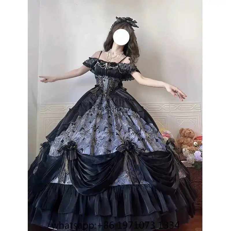 Off Shoulder Gothic Lolita Ball Gown Diana Dance Wedding Dress Vintage Ruffle Maxi Formal Evening Party Dress for Adult Ceremony