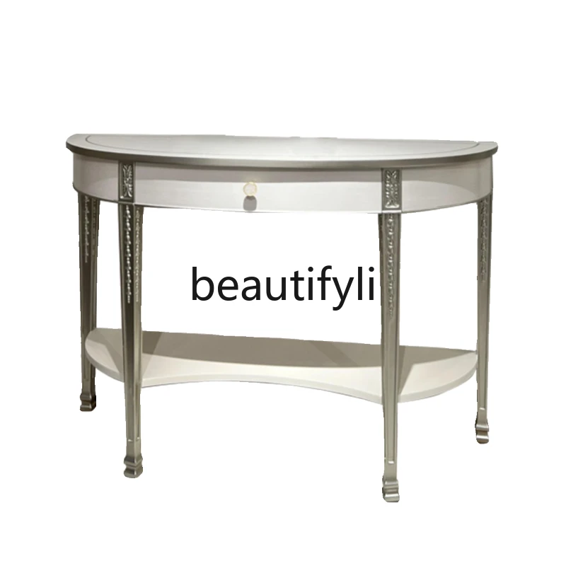 

Solid wood semicircular entrance table villa suite living room decoration table size apartment furniture