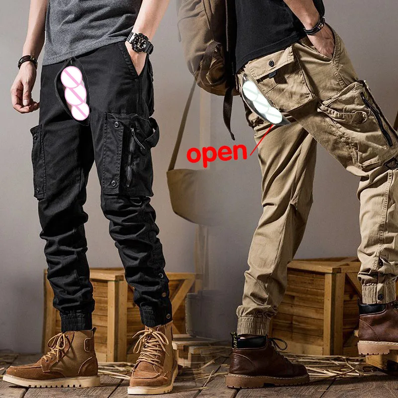 

Summer Open Crotch Jeans Men's Urban Tactical Trousers Outdoor Overalls Slim-fitting Sex Trousers Casual Streetwear Sweatpants