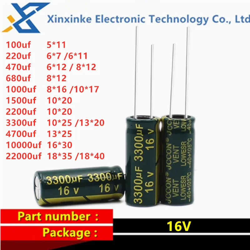 

10PCS 16V Green Gold High Frequency Low Resistance Capacitor 100uF 220uF 470UF 680UF 1000UF 1500uf 2200/3300/4700/10000/22000uF