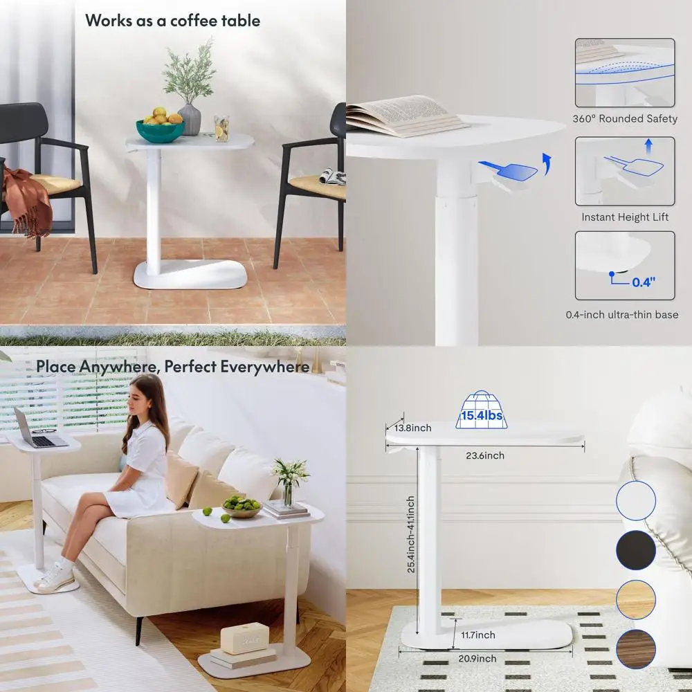 

Мобильный столик для закусок с регулируемой высотой, тележка для ноутбука, подставка для телевизора для небольших помещений - белый (23.6W x 13.8D)