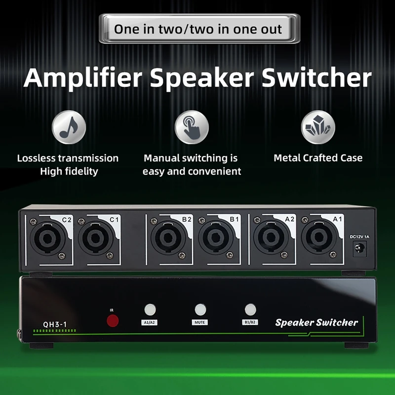 Amplifier Speaker Switcher 1 in 2 Out / 2 in 1 Out High-fidelity No Coloration No Loss Transmission Switcher with Remote Control