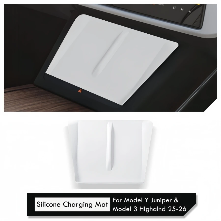 Weiße Mittelkonsolen-Organizer-Ablagen für Tesla Model 3 Highland & Model Y Juniper 2025-2026 2027 Rutschfeste Ladeunterlage Getränkehalter – Detail 5