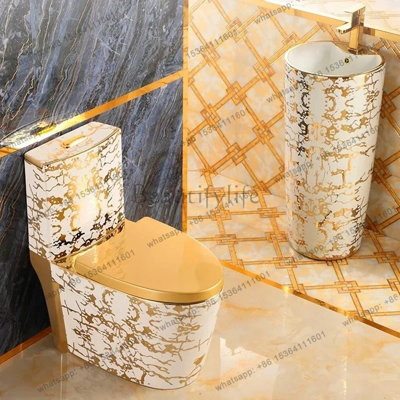 FG10French column basin integrated floor-to-ceiling electroplated gold wash basin circular courtyard outdoor indoor bathroomAsmt