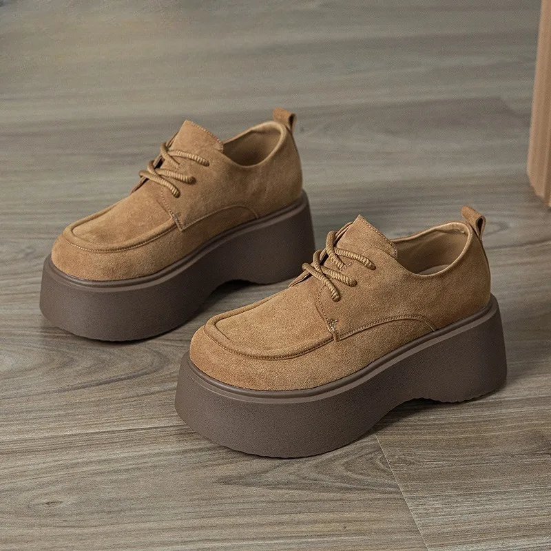 

7CM Women's Shoes Luxury Retro Suede Casual Shoes for Woman Exquisite Platform Derby Shoe Fashion Designer Shoes Zapatos Mujer