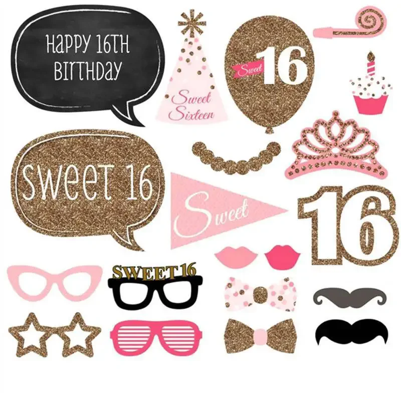 Sweet 16th Birthday Photo Booth Props Sweet 16 Party Decorations Pink Girl Birthday Photo Props