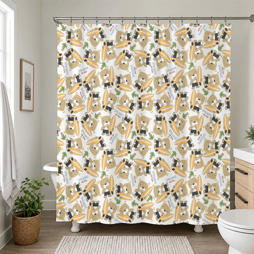 Waterproof Bear Print Shower Curtain Liner for Bathroom Home Decor Cute Cartoon Animals Kids Shower Curtain Accessories