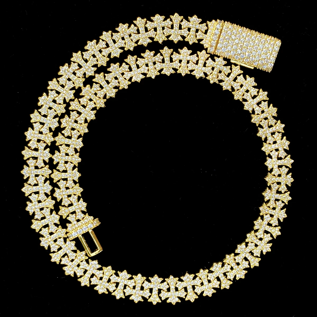 Aokaishen Iced Out Cross Link Chain for Men Necklace Choker 5A Cubic Zirconia Gold Plated Hip Hop Jewelry