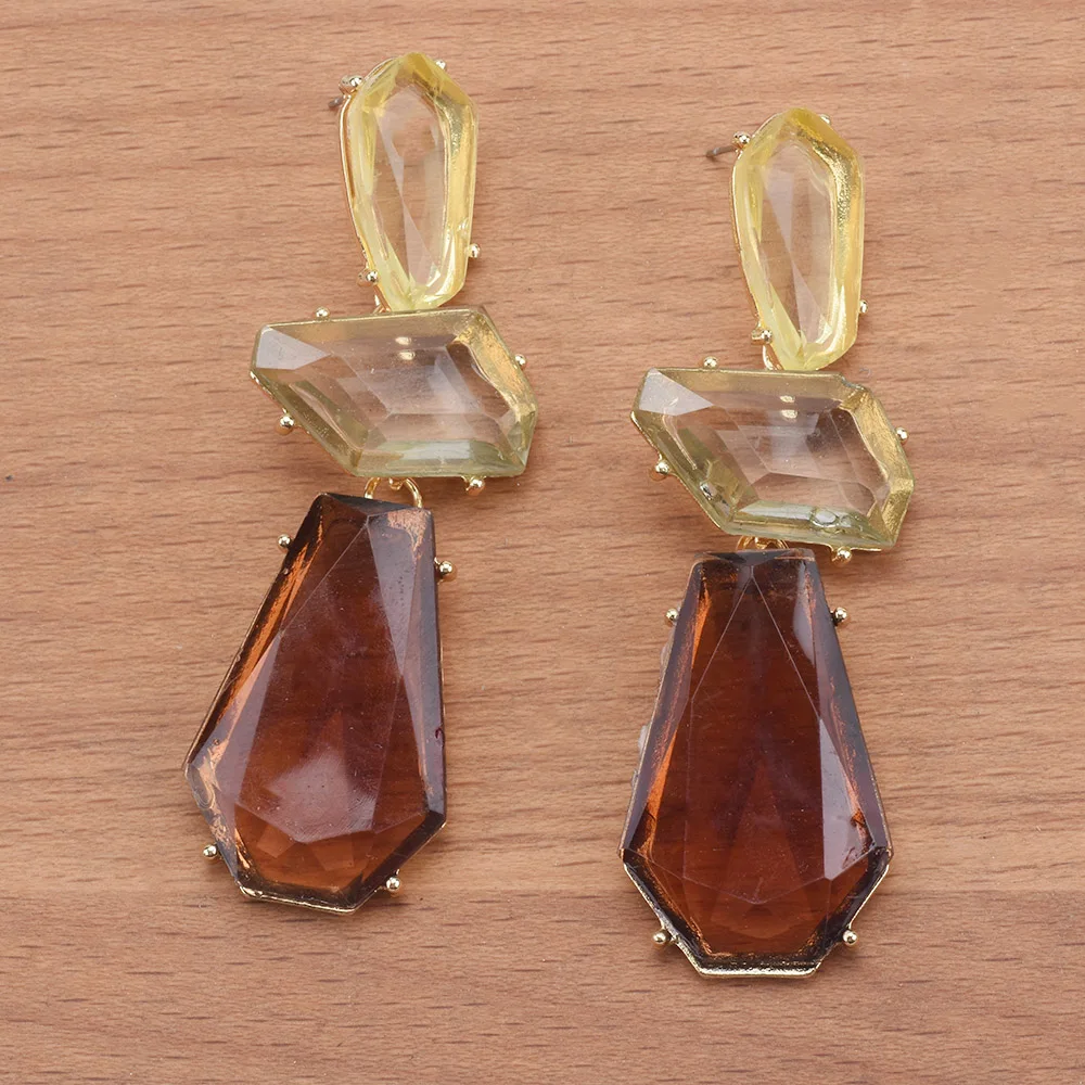 2026 New Fashion Irregular Coffee Resin Long Dangle Earrings Women Indian Ethnic Vintage Statement Metal Big Earrings Jewelry