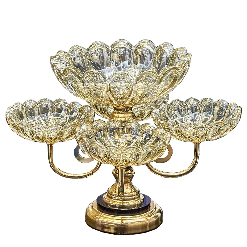 

~European-Style Crystal Glass Multi-Layer Dried Fruit Plate Nordic Household Living Room Coffee Table Light Luxury Fruit Plate