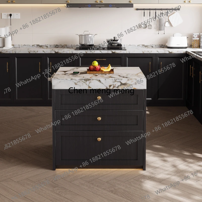 

Light French rock slab island cabinet single household small apartment movable open plan