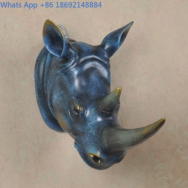 Creative European Retro Simulated Rhino Animal Head Resin Wall Hanging Living Room Bar Wall Decoration