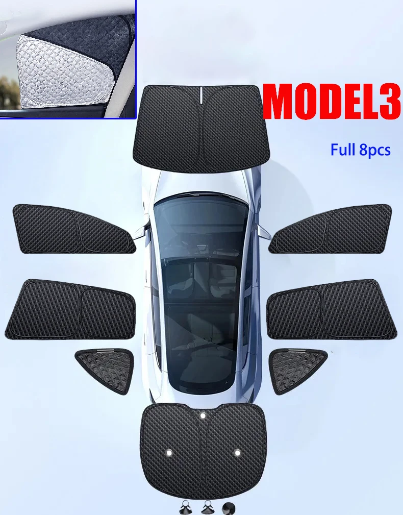 Voor Tesla Model 3 Y Juniper Highland 2025-2020 Verbeterde Zonnescherm Zijruit Schaduw Cover Voorruit Zonneklep Privacy camping