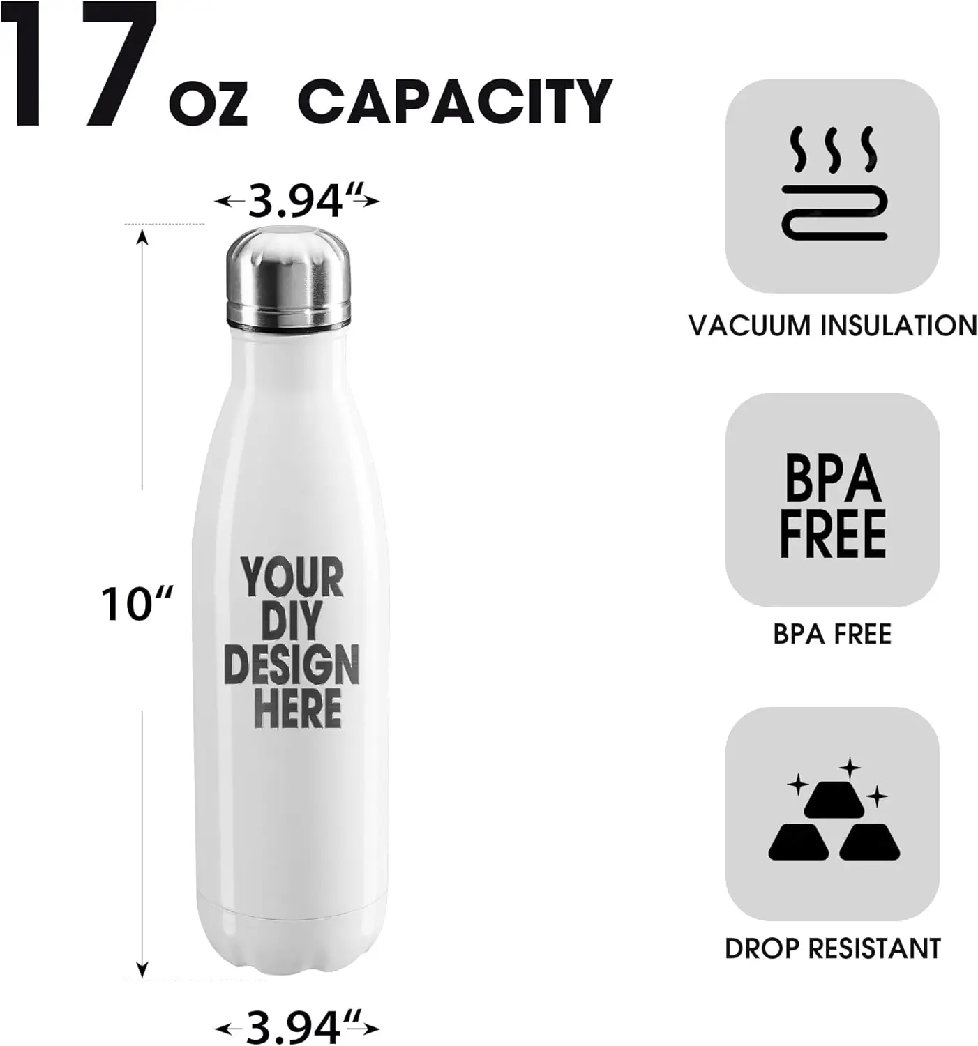 Custom Water Bottles Print 17oz 50 Pcs Stainless Steel Double Wall Insulated Leakproof Cups With Colorful Te