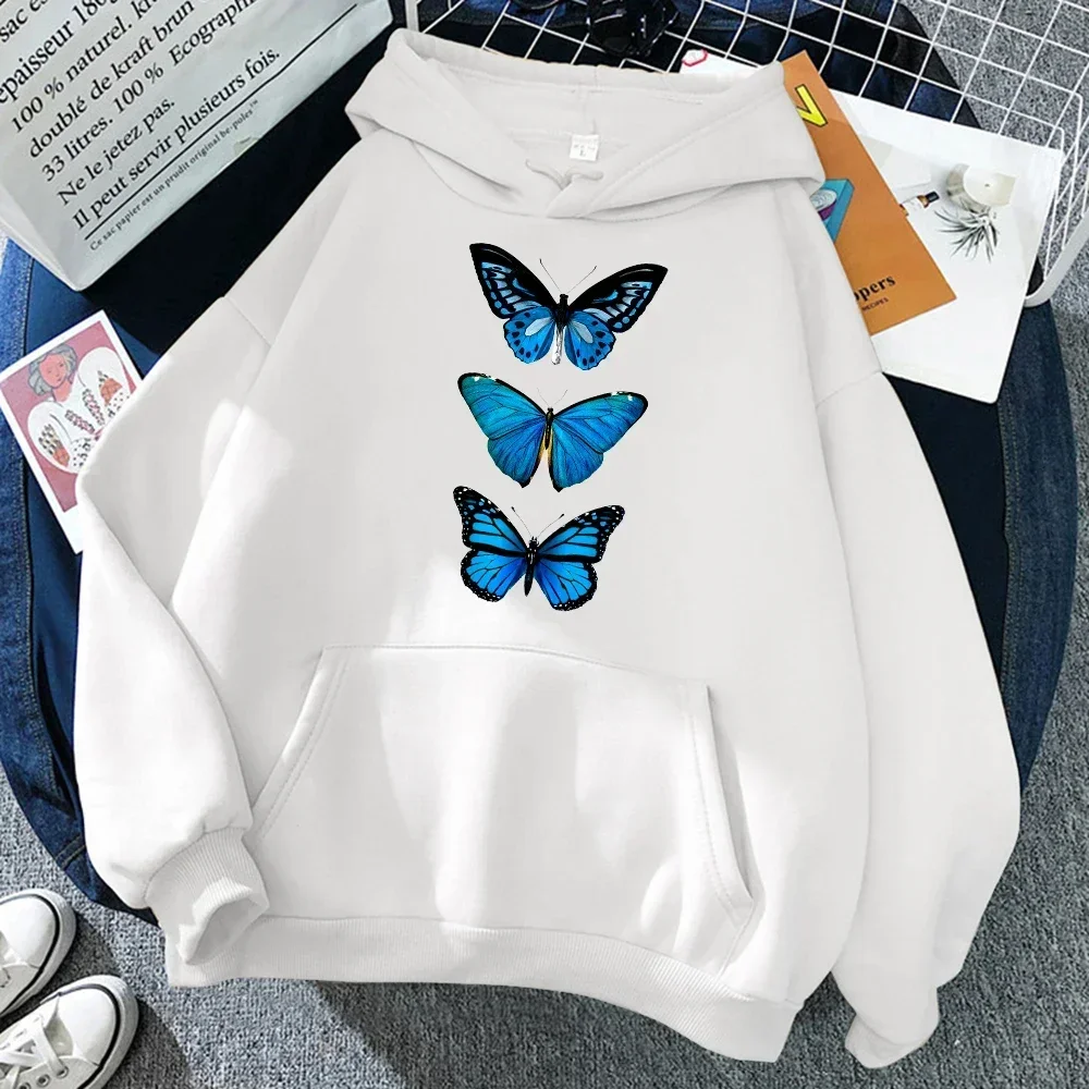 

Blue Butterfly Print Hoodie Women Fashion Kawaii Harajuku Sweater Women Funny Clothes Women Hooded Girls Tops Sweatshirt