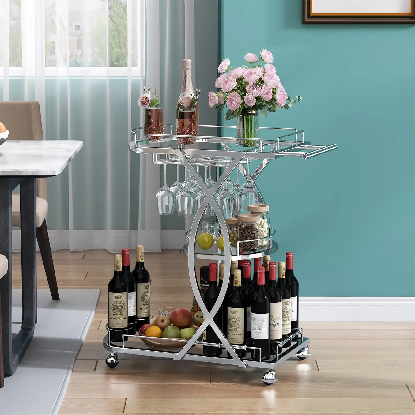 Cart Hotel Dining Cart Cake Cart Restaurant Wine  Mobile Gold Stainless Steel White