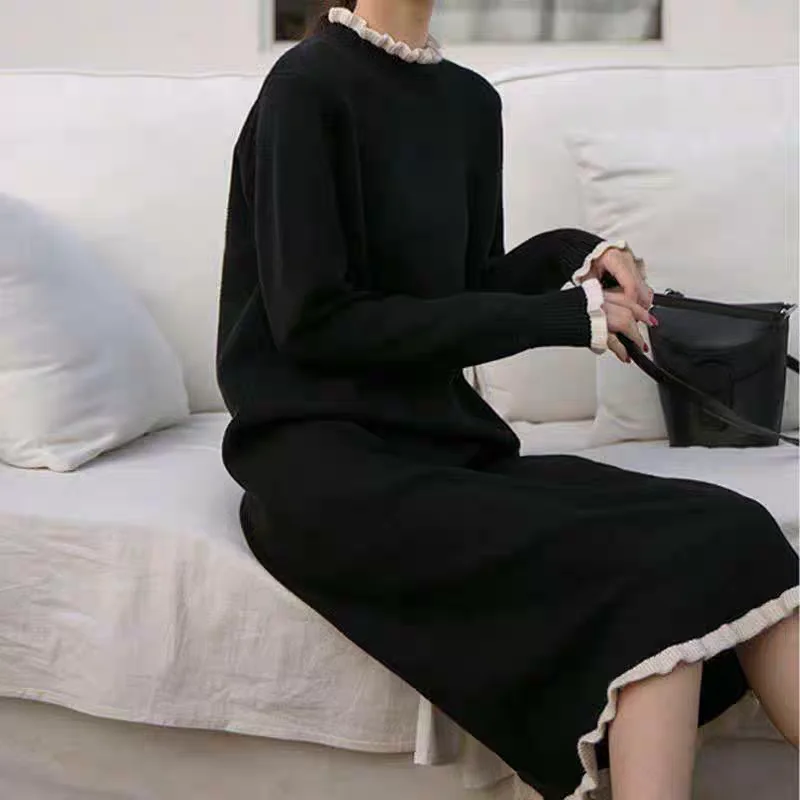 Vestido de punto para mujer, Jersey suelto, informal, empalme, primavera y otoño, nuevo