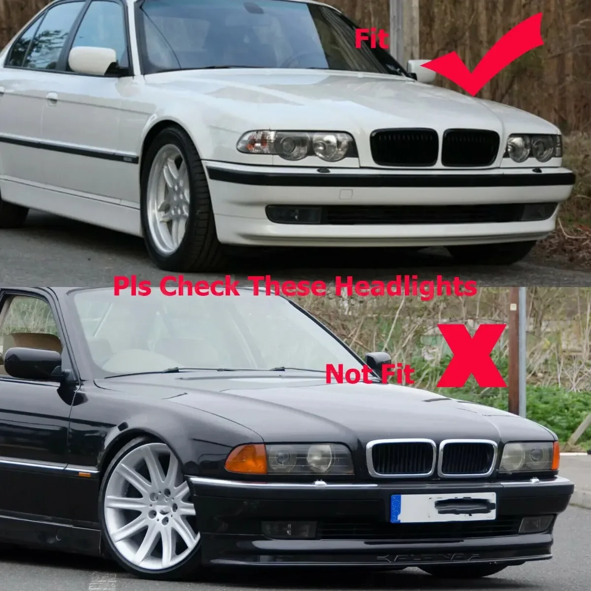 Parachoques delantero brillante, rejilla deportiva E38 para BMW E38 740i 740iL 750iL de 4 puertas 1999-2001, parrilla frontal de repuesto para capó