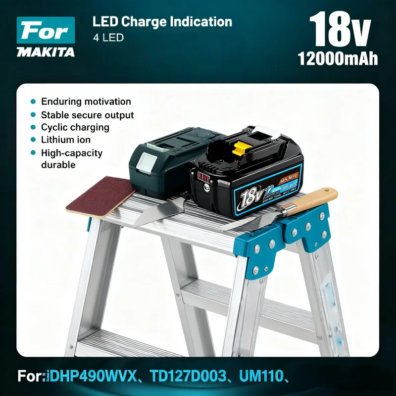 

Genuin 12.0Ah 18V Cycling charging Lithium-Ion for MAKITA Electric tool for DGA404 DDF487 DTW700C BL1860B BL1850B & More