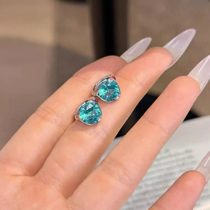 Xiaoyan cultivates new 100% S925 silver 6.5mm round Paraiba gemstone earrings, exquisite jewelry anniversary commemorative gift