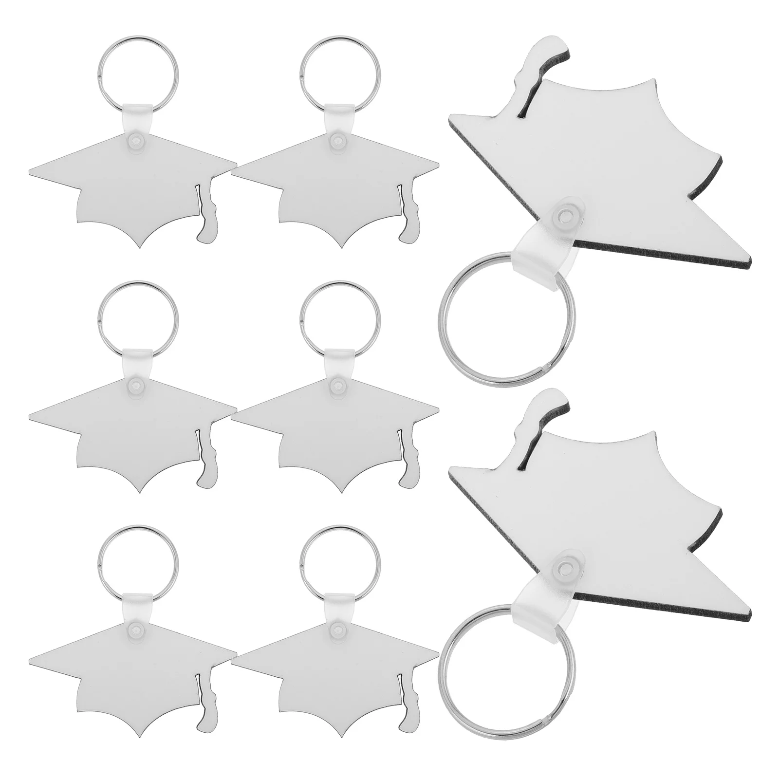 

8 Pcs European Cuff Links Graduation Cap Keychain Double-sided DIY Decorations Han's White Wood