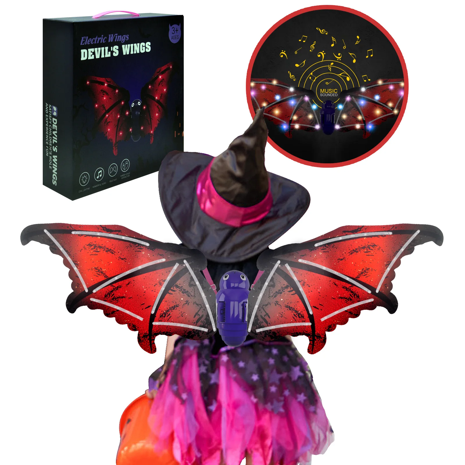 

Devil's Wings Children's Bat-Wing Toy with LED Lights & Musical Function Perfect for Birthday Gifts